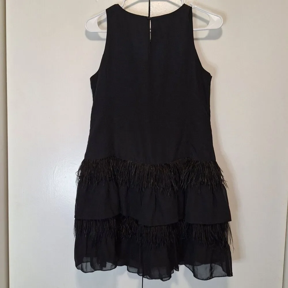 Ruby & Bloom Girls Black Sleeveless Dress Genuine Ostrich Feather Hem Size 14